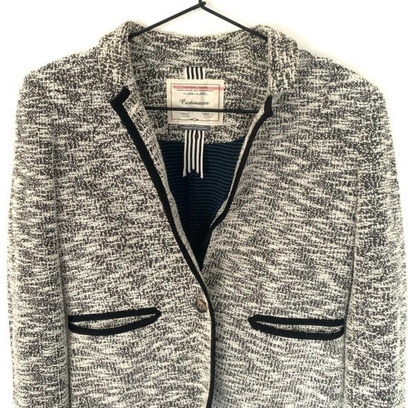 Anthropologie Cartonnier Lake House Tweed Black White Blazer Jacket - Picture 4 of 6